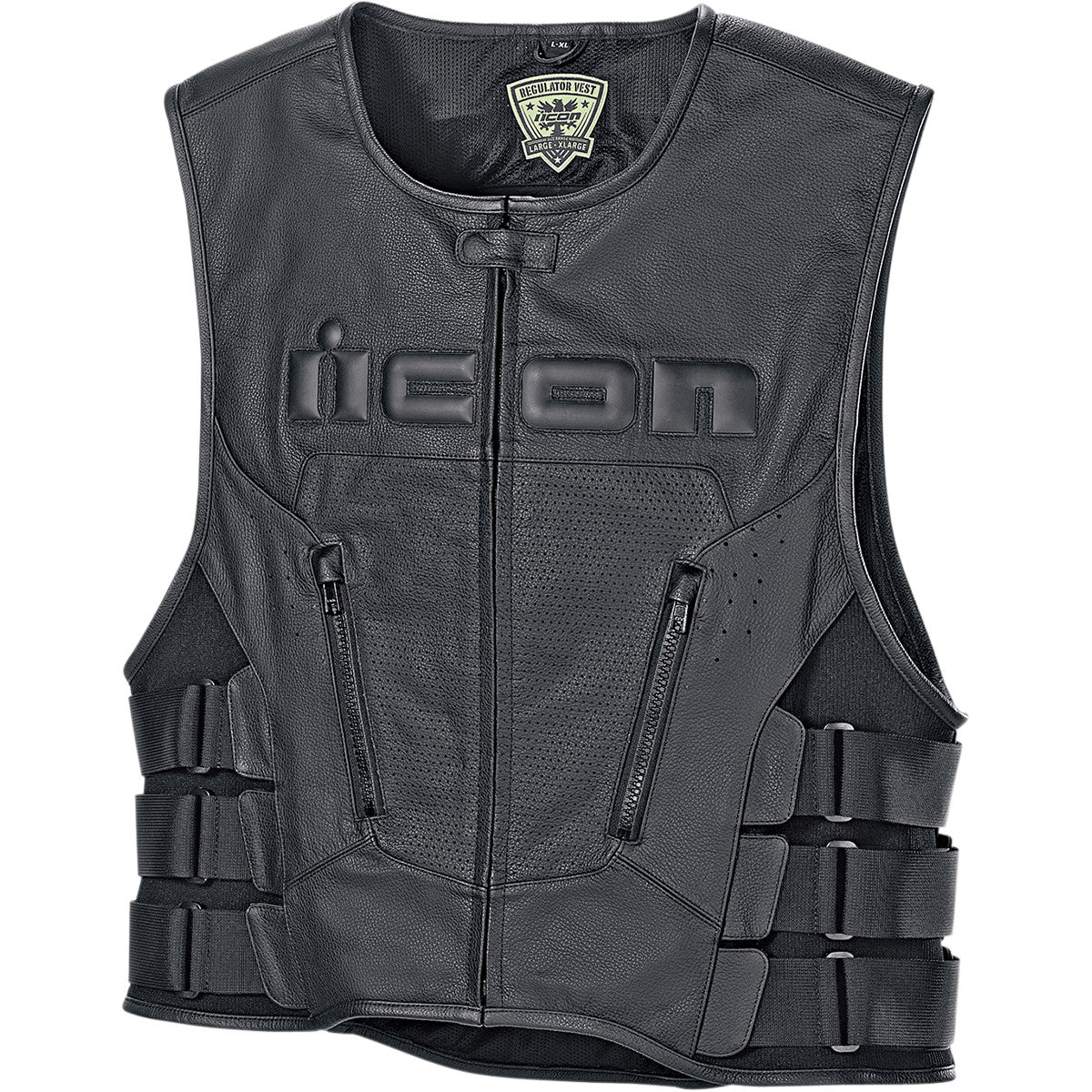 Icon Regulator D3O leather vest with a back protector