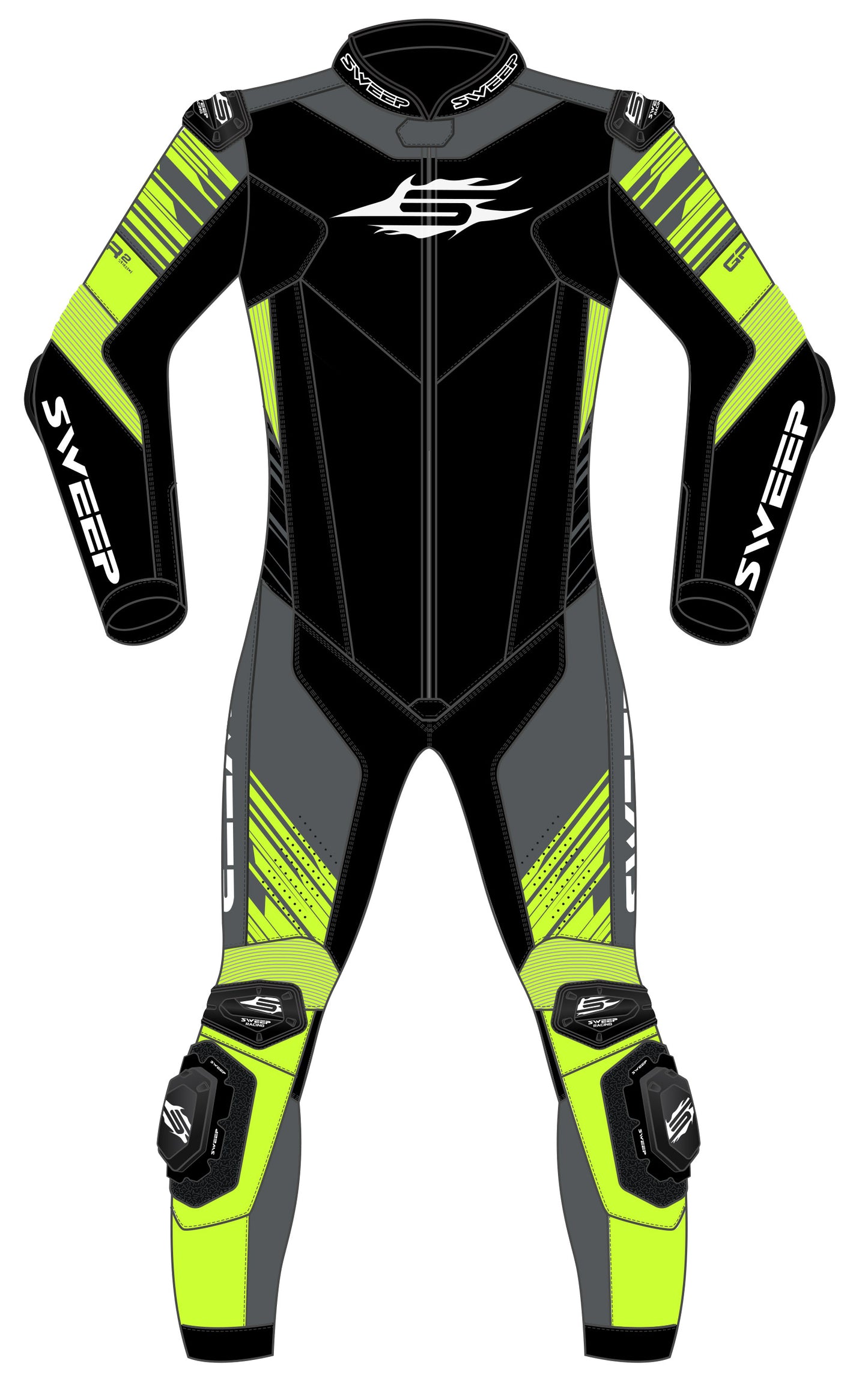 Sweep GPR2 Airbag yht.sopiva 1-osainen nahkapuku, musta/valko/keltainen