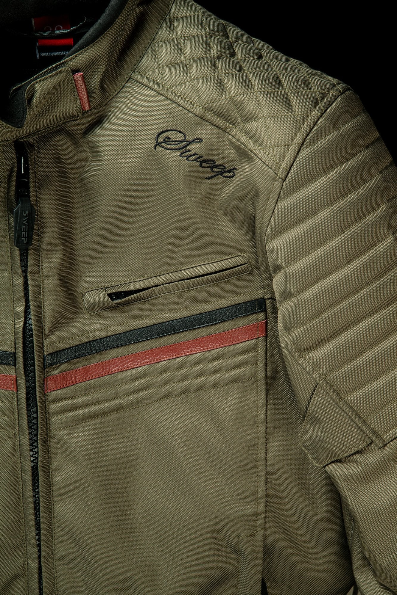 Sweep Scrabler waterproof ladies textile jacket, olive green black/maroon