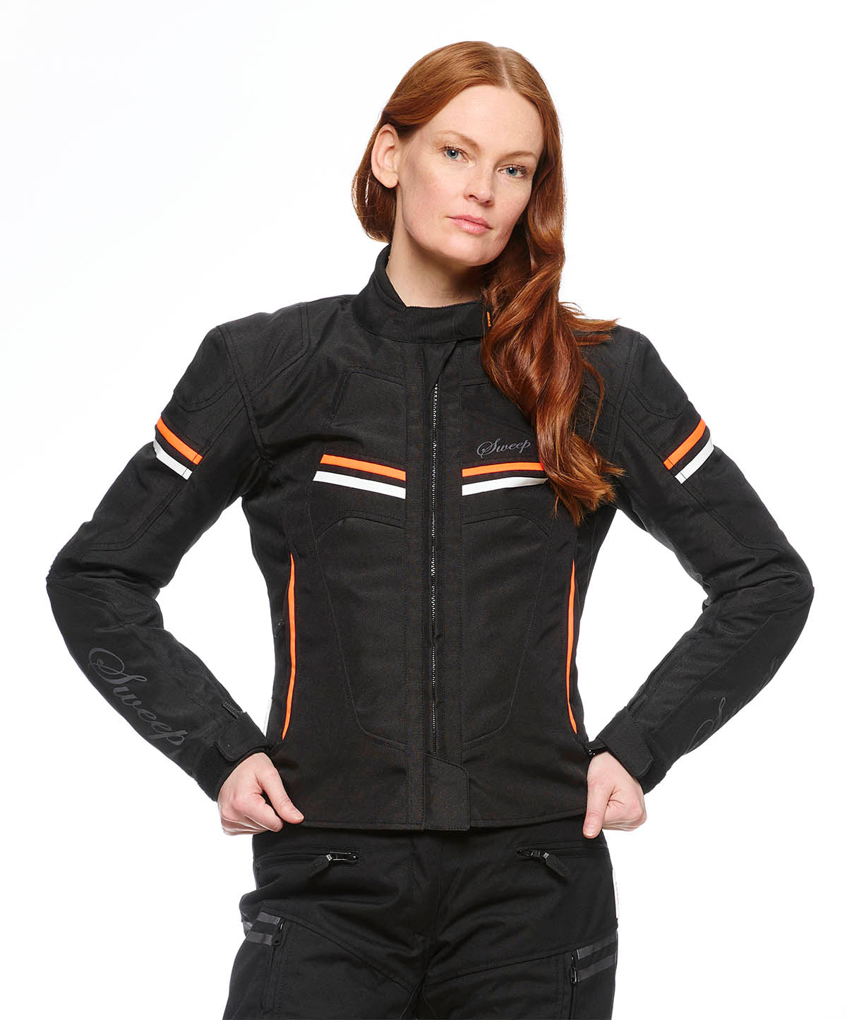 Sweep Spirit waterproof ladies textile jacket, black/orange