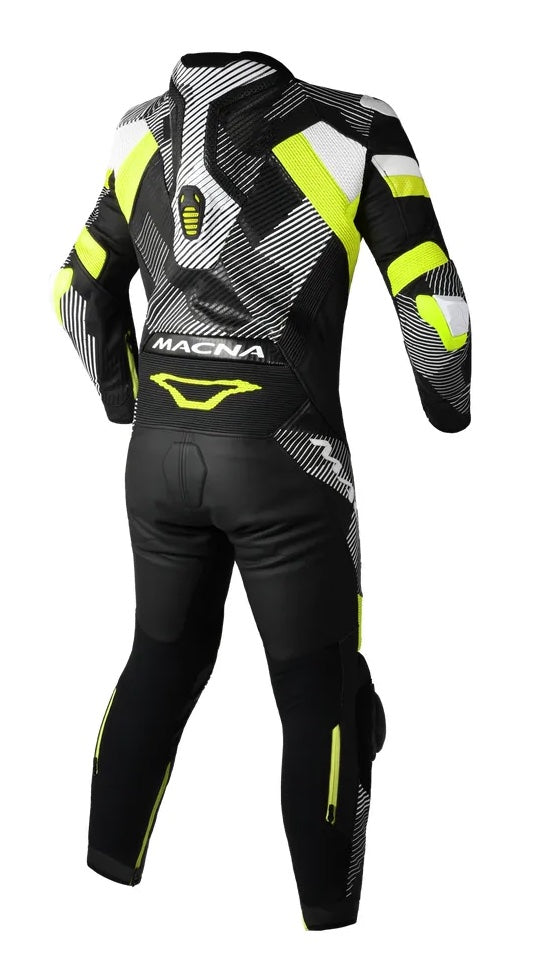 Macna Ignite 1-piece racing leather suit, black/fl.yellow/white