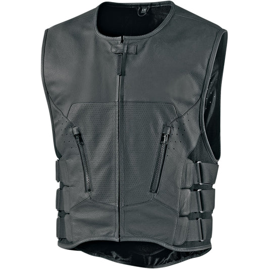 Icon Regulator D3O Stripped leather vest with a back protector