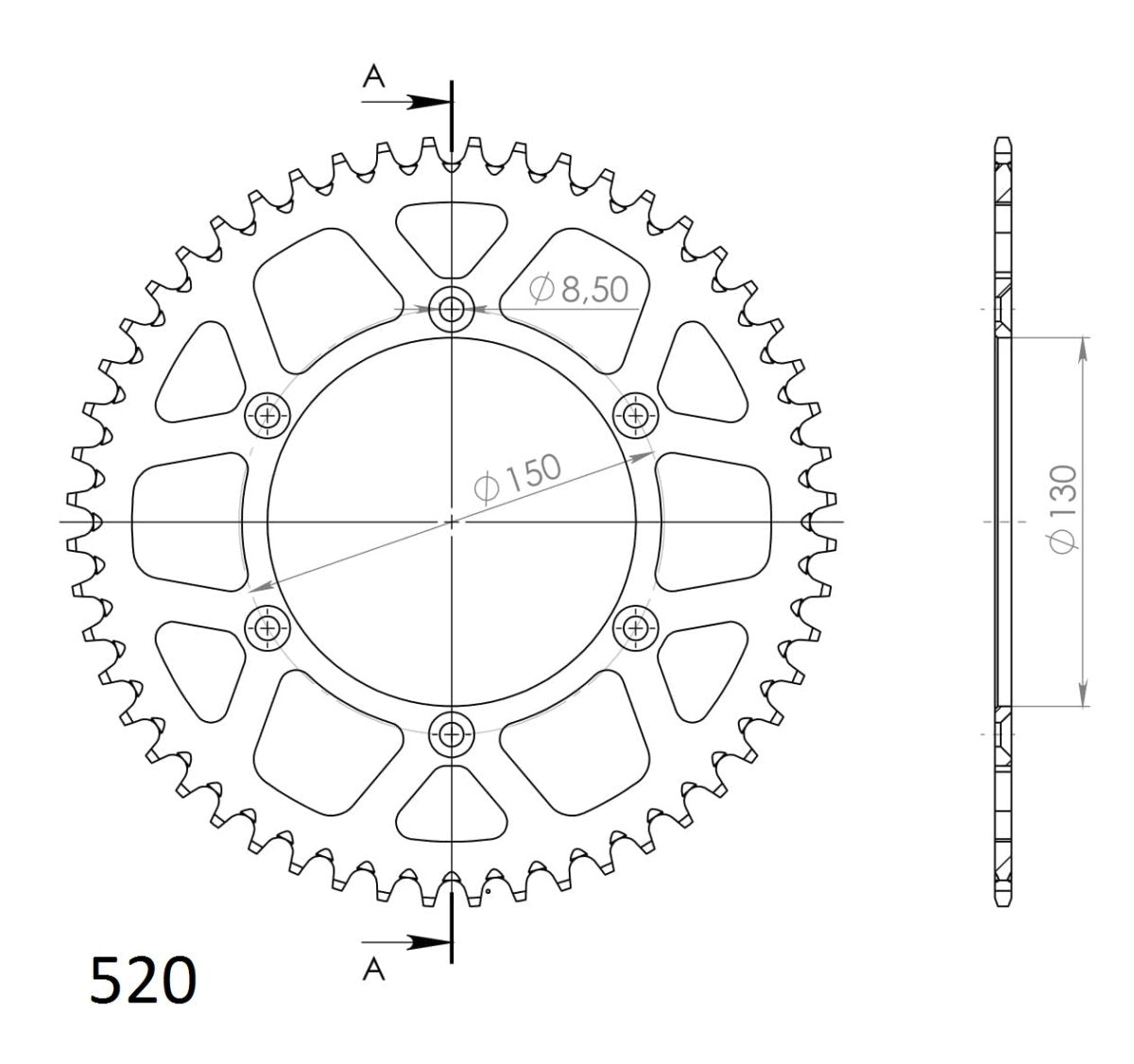 Supersprox takaratas Alu RAL-245:52 Silver