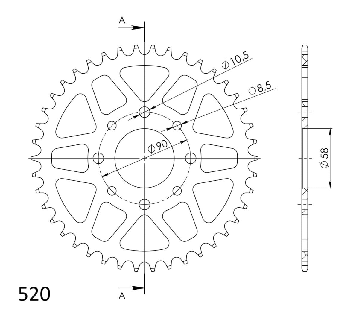 Supersprox takaratas Alu RAL-273:39 Silver