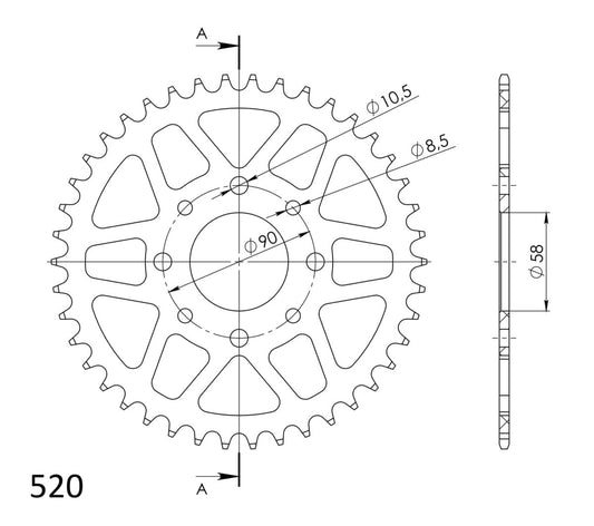 Supersprox takaratas Alu RAL-273:39 Silver