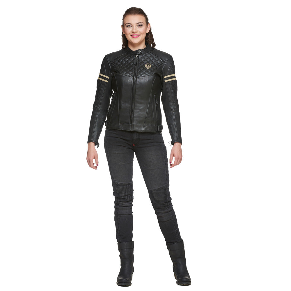 Sweep Amelia ladies leather jacket, black/beige