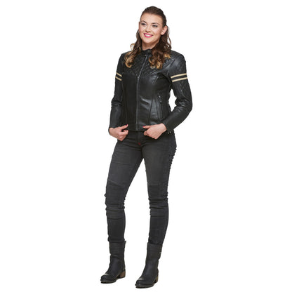 Sweep Amelia ladies leather jacket, black/beige