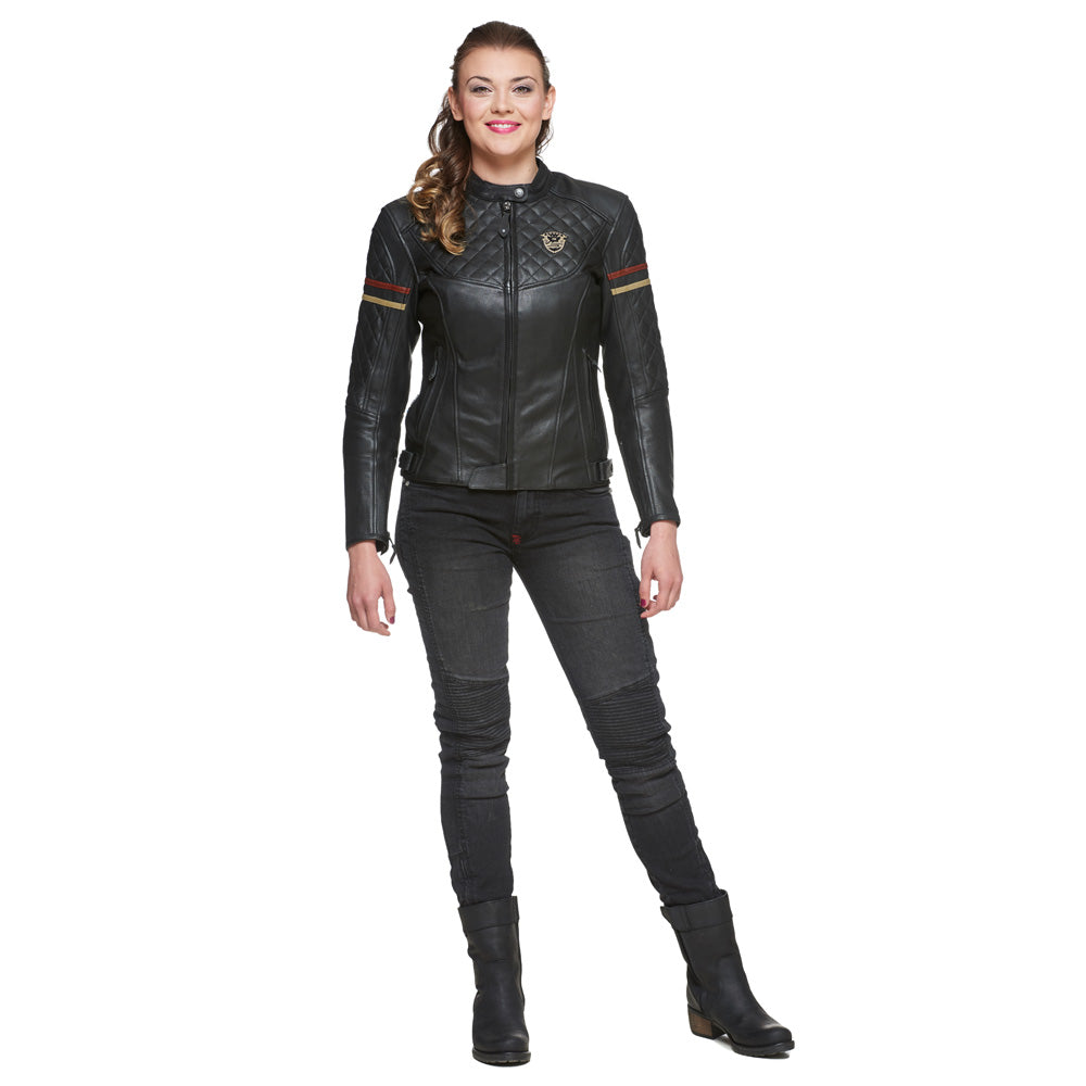 Sweep Amelia ladies leather jacket, black/beige/maroon