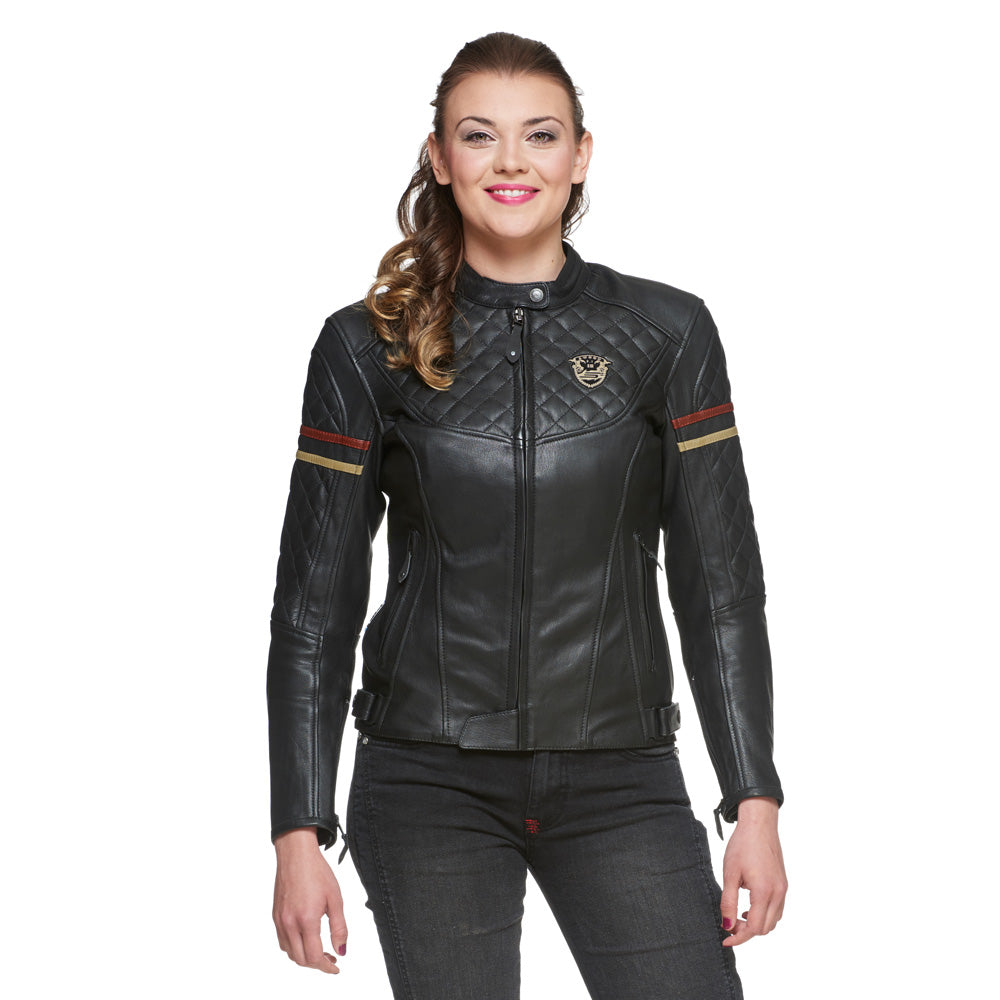 Sweep Amelia ladies leather jacket, black/beige/maroon