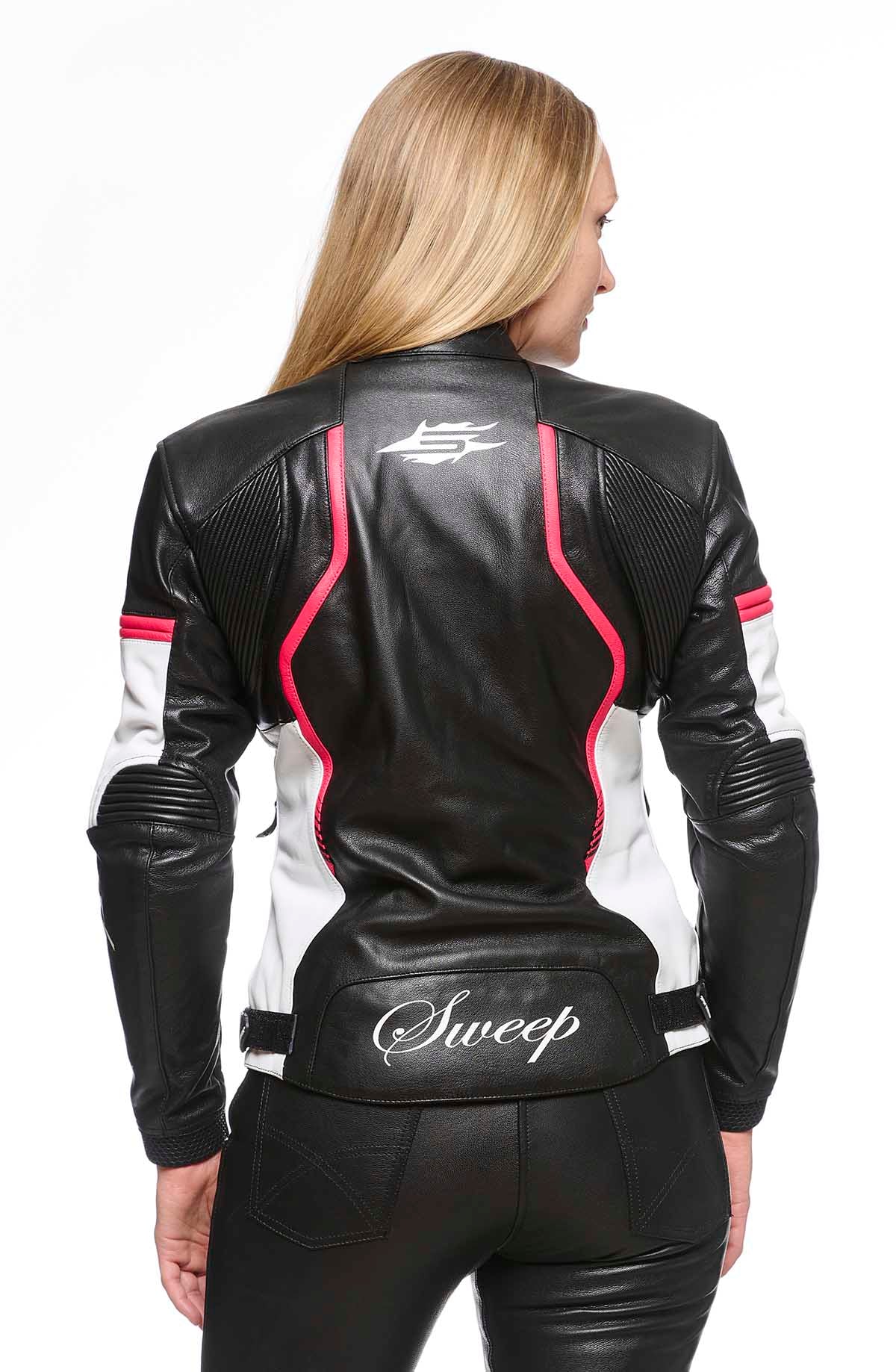 Sweep Chicane 2 ladies leather jacket, black/white/pink