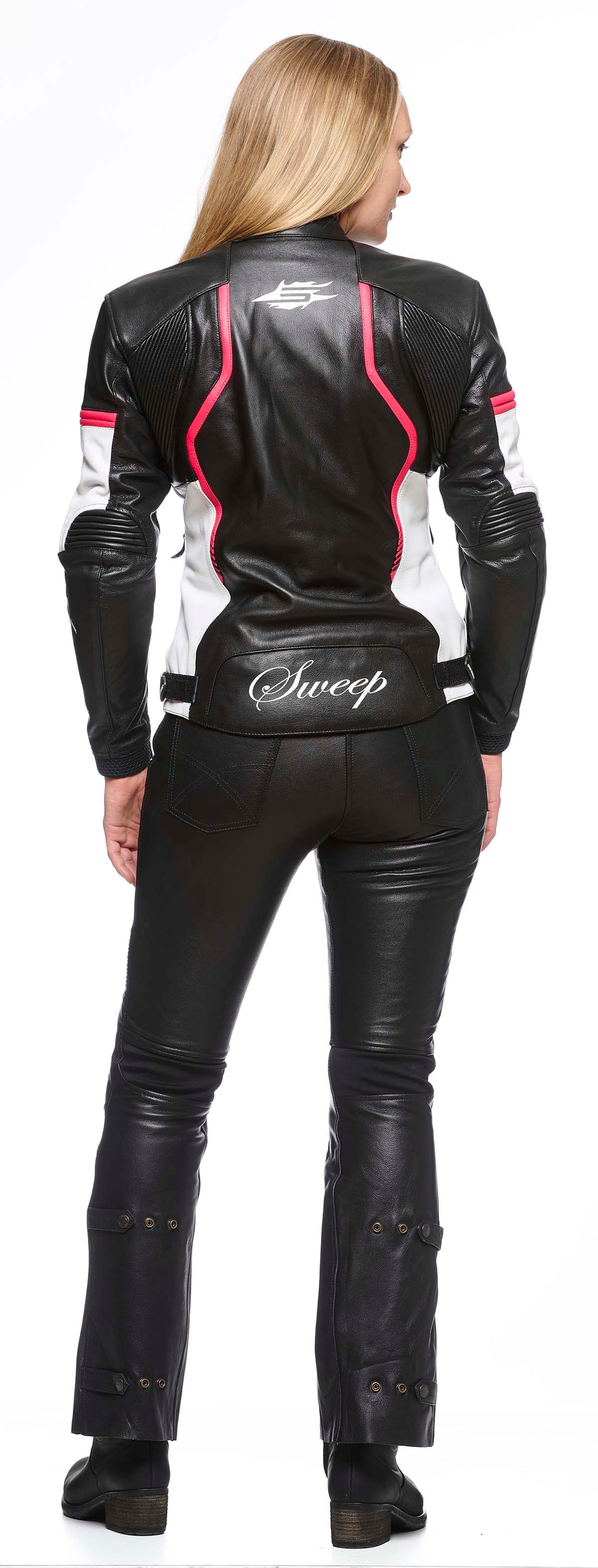 Sweep Chicane 2 ladies leather jacket, black/white/pink