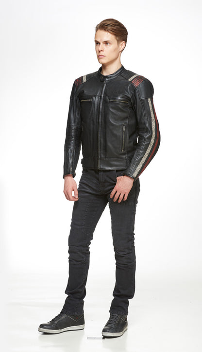 Sweep Ragnar leatherjacket, black/maroon