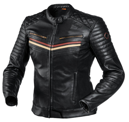 Sweep Scrambler ladies leather jacket, black/beige/maroon