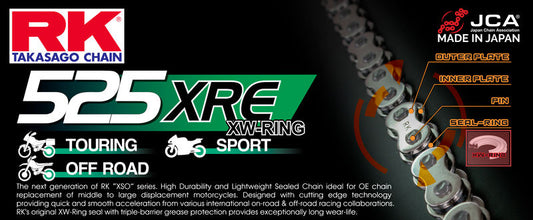 RK 525XRE XW-rengasketju +CLF(niittil.), 114 lenkkiä