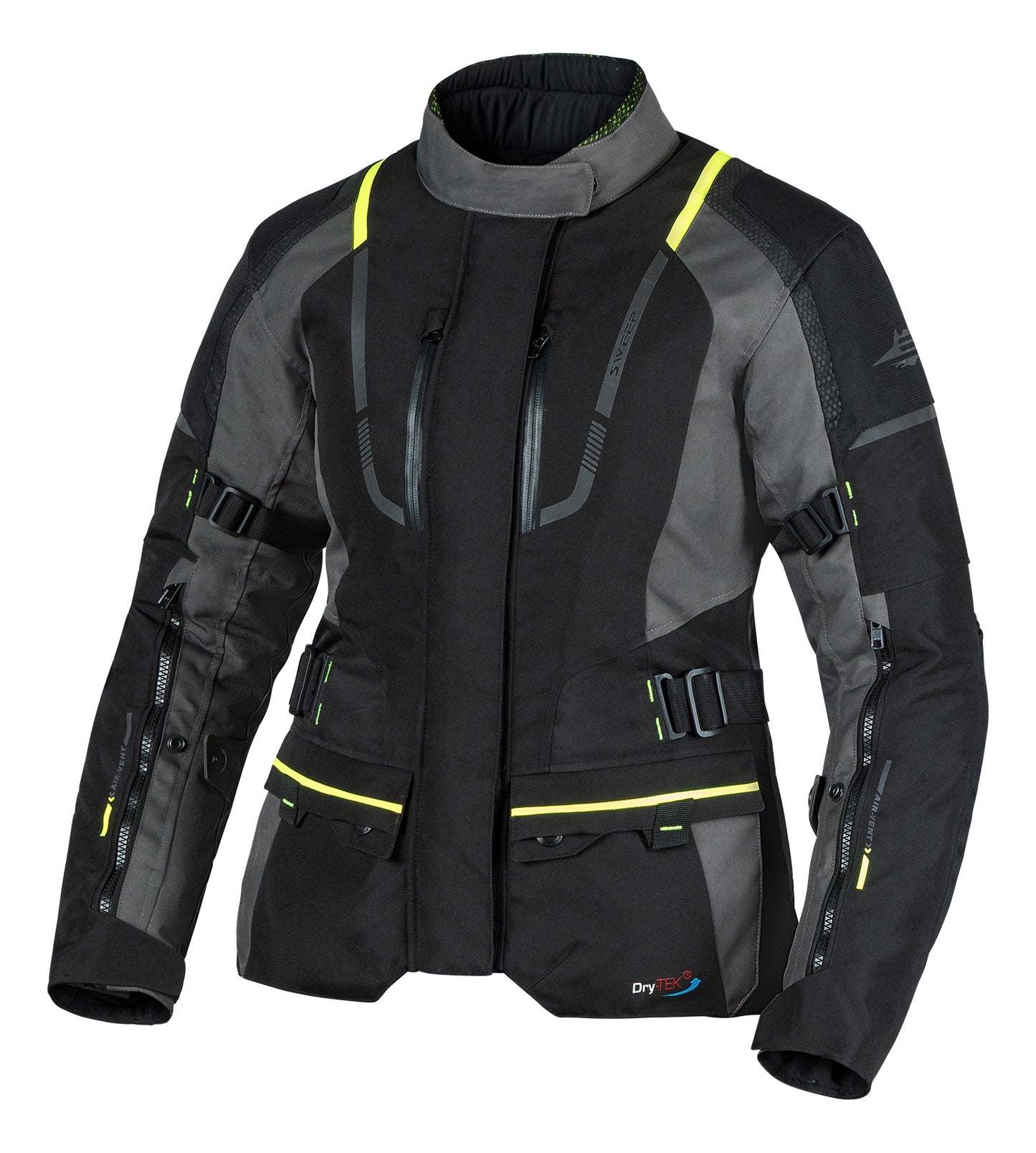 Sweep Azimut naisten vedenpitävä ajotakki, musta/harmaa/keltainen