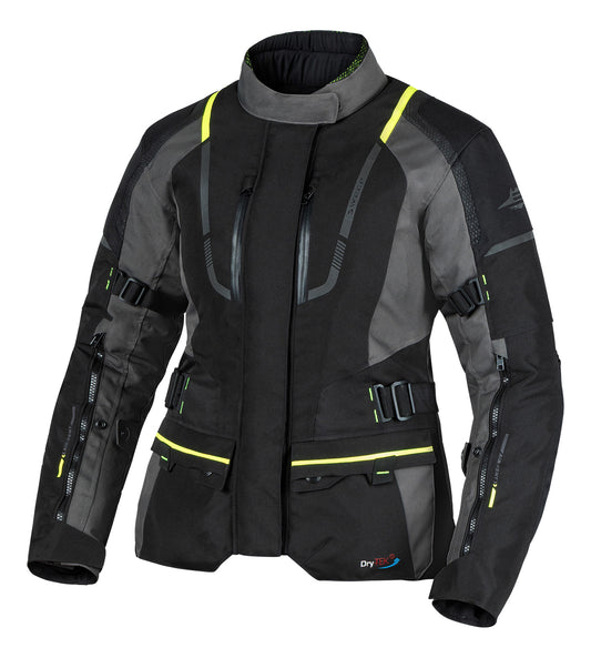 Sweep Azimut naisten vedenpitävä ajotakki, musta/harmaa/keltainen