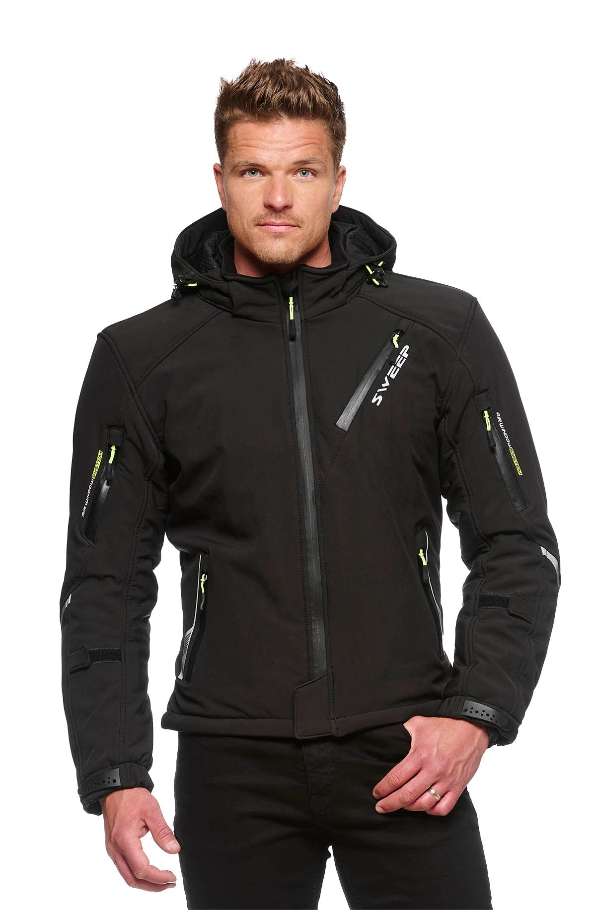 Sweep Breakout waterproof softshell mc jacket, black/yellow