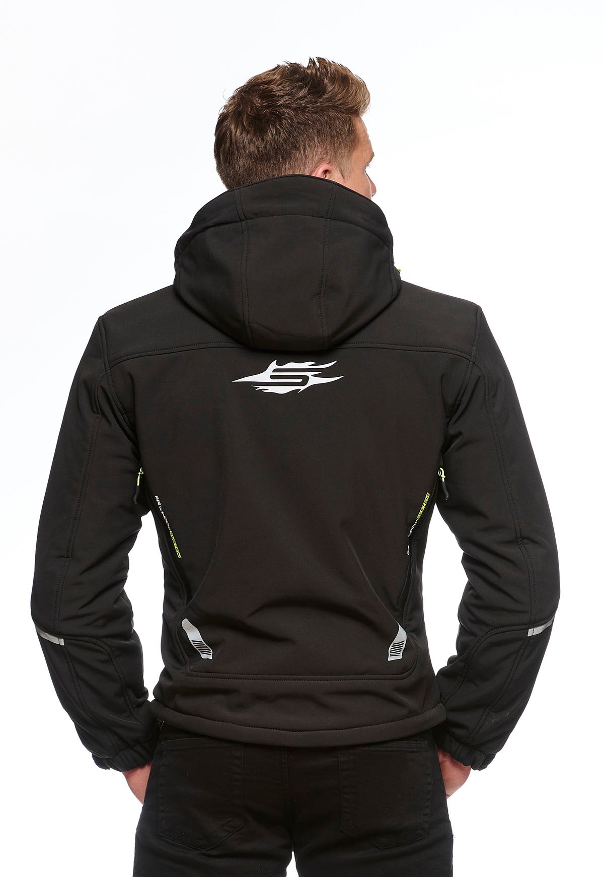 Sweep Breakout waterproof softshell mc jacket, black/yellow