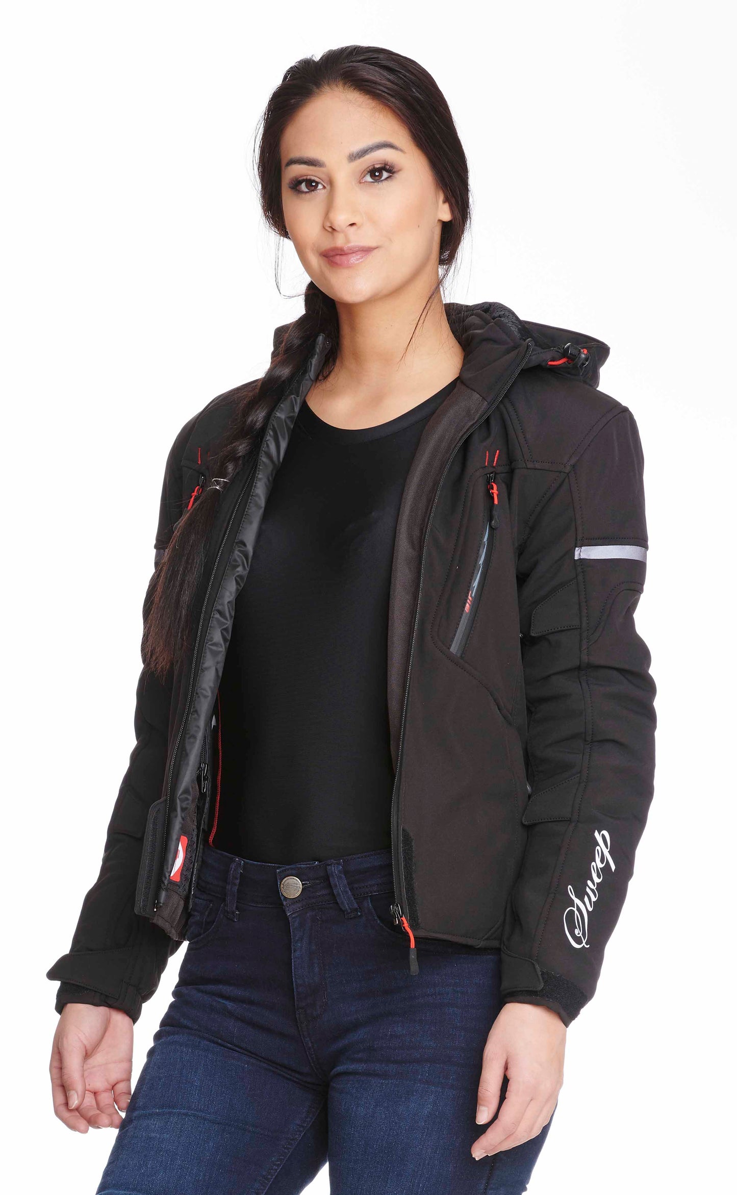 Sweep Flawless ladies softshell mc jacket, black/red\r\n