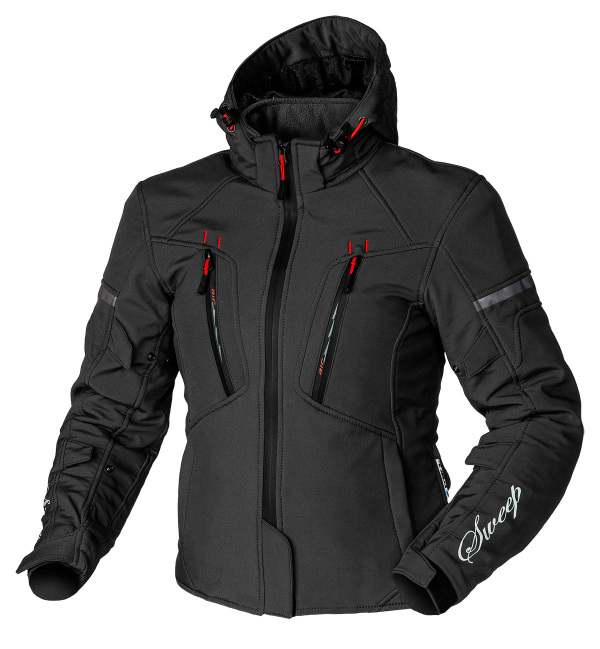 Sweep Flawless ladies softshell mc jacket, black/red\r\n