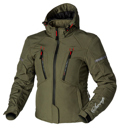 Sweep Flawless ladies softshell mc jacket W/O thermo liner, olive green/red