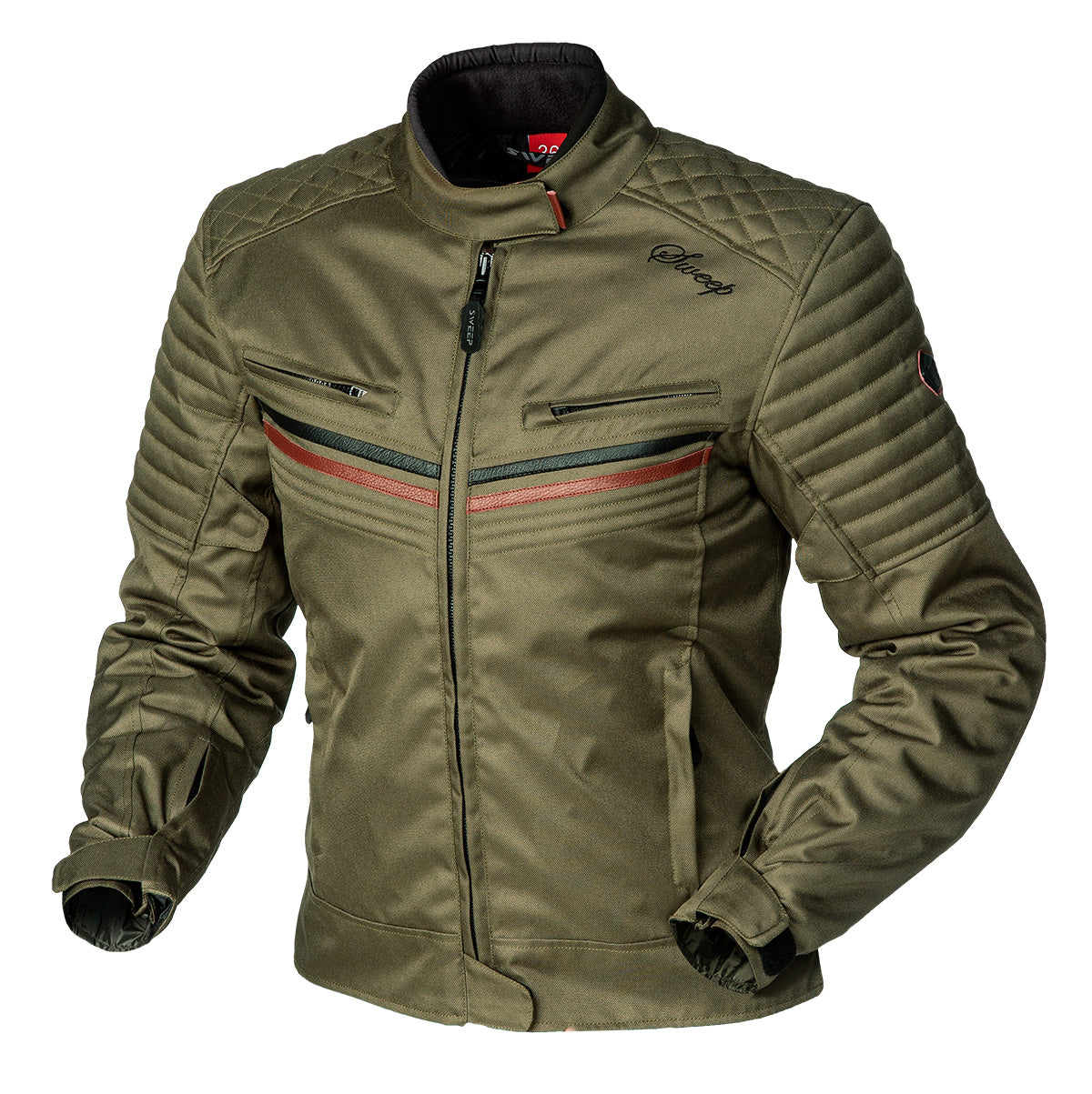 Sweep Scrabler waterproof ladies textile jacket, olive green black/maroon