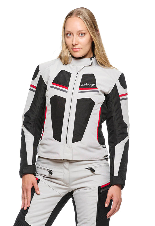Sweep Spirit waterproof ladies textile jacket, ivory/black/red