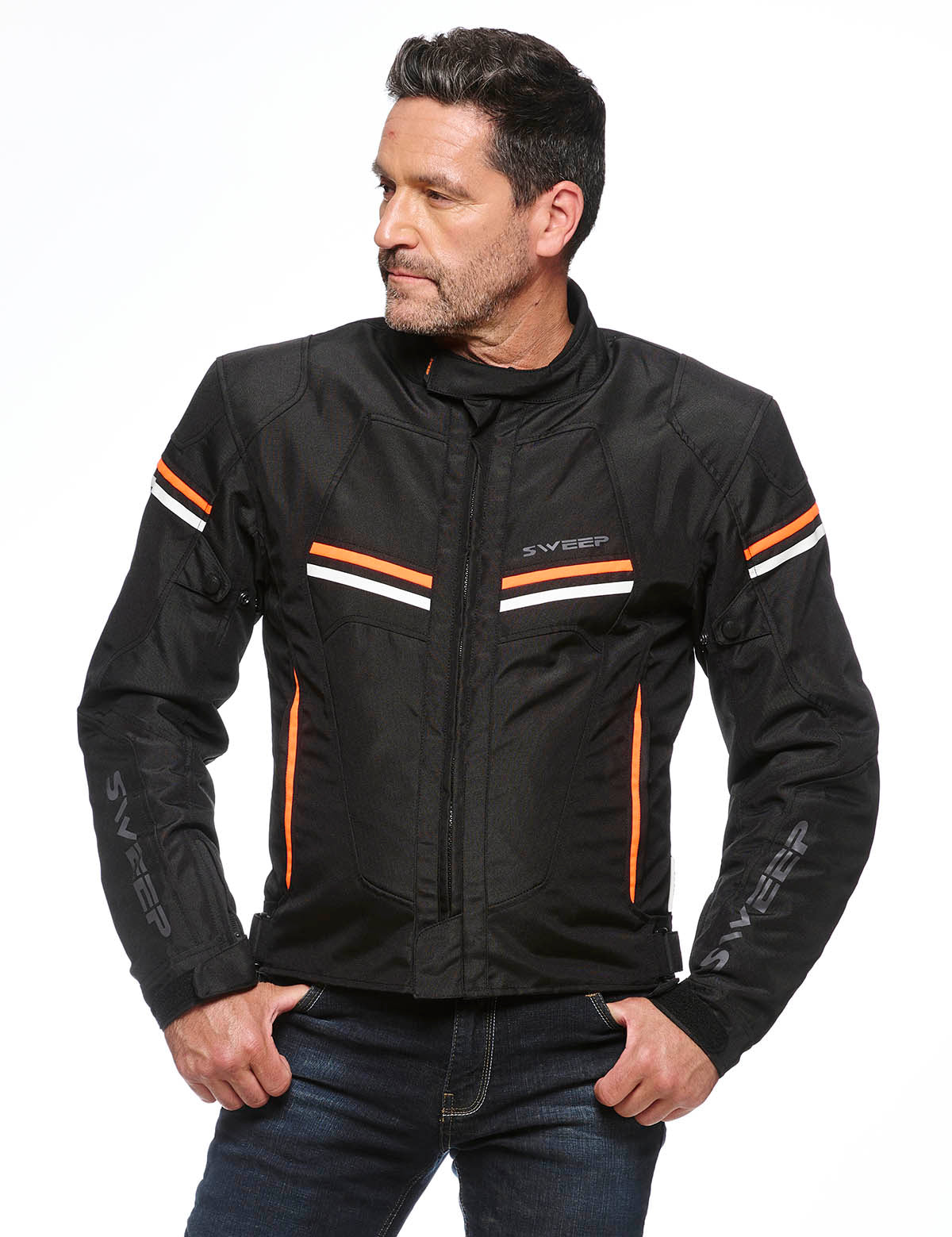 Sweep Spirit waterproof textile jacket, black/orange
