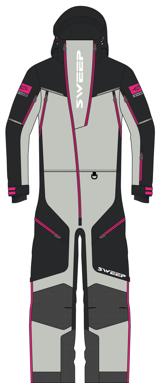 Sweep Peak Insulated ladies monosuit, dark & light grey/pink