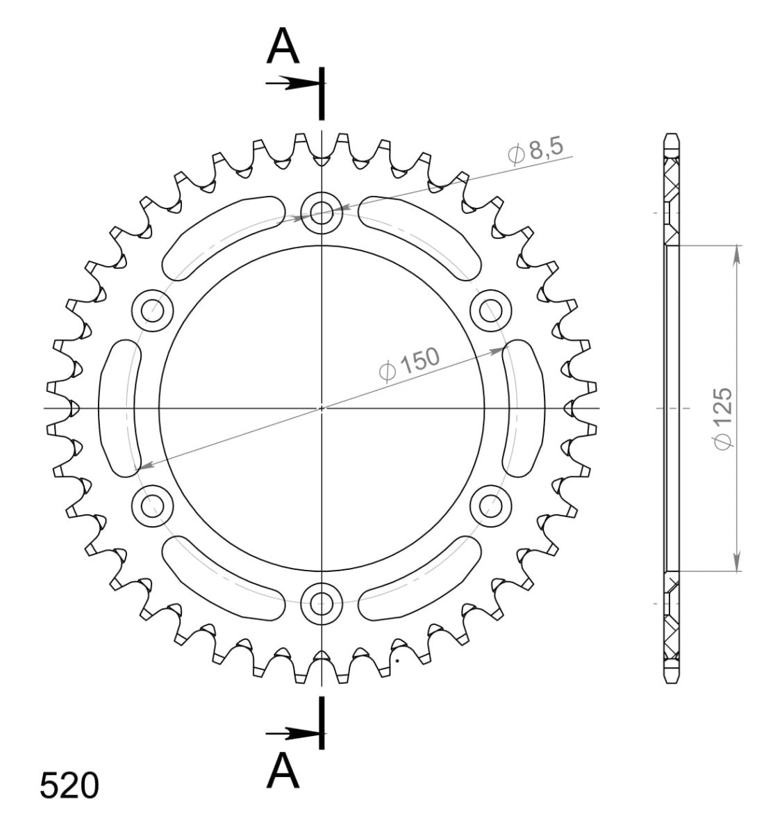 Supersprox takaratas Alu RAL-990:38 Silver