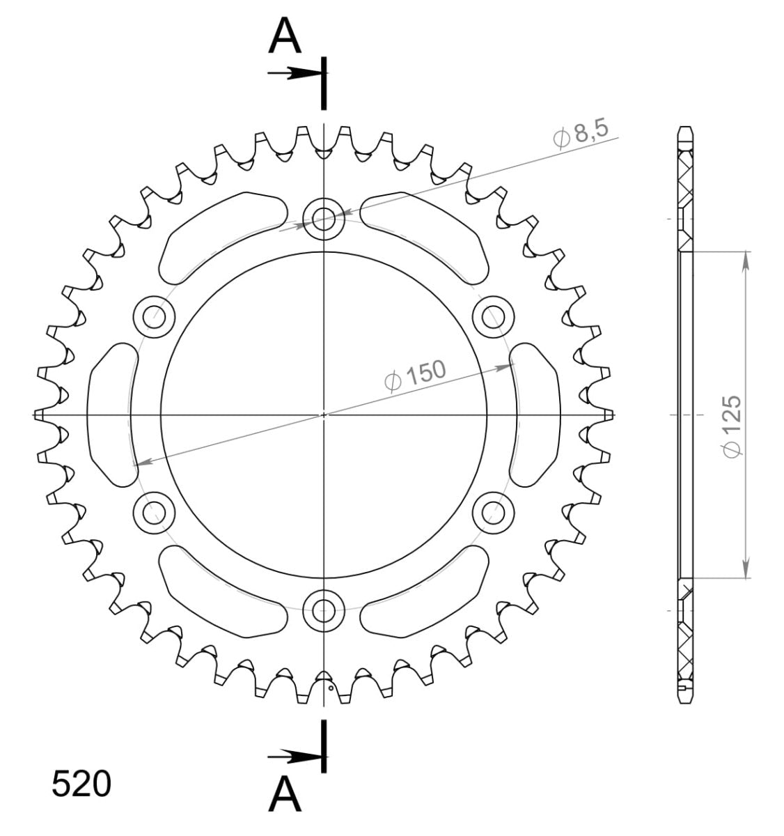 Supersprox takaratas Alu RAL-990:42 Silver