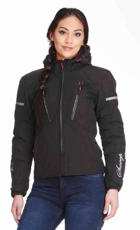 Sweep Flawless naisten softshell ajotakki, vuoreton, musta/puna