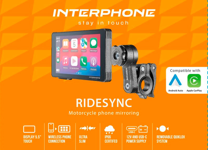 Interphone Ridesync Display CarPlay, Android Auto