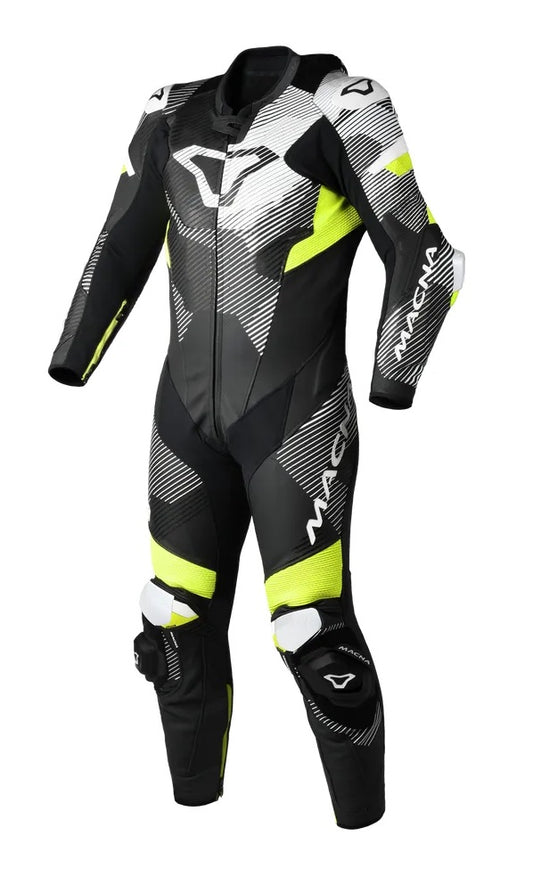 Macna Ignite 1-piece racing leather suit, black/fl.yellow/white